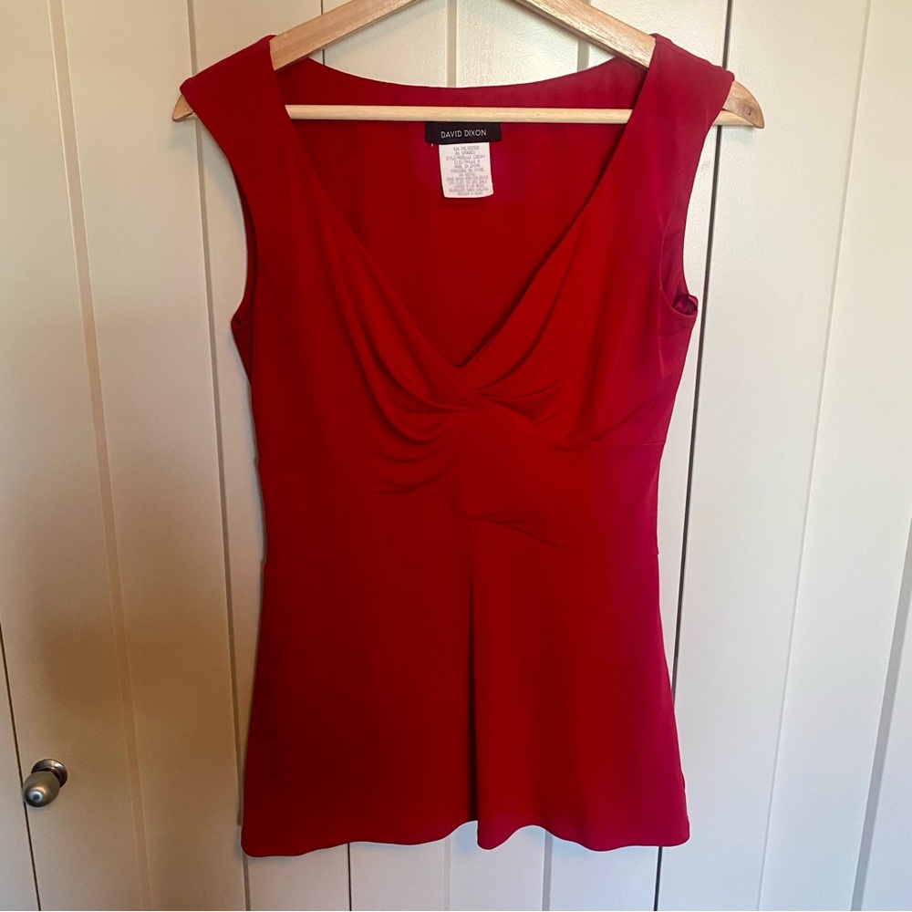 ❤️David Dixon Red Fitted Sleeveless Blouse-Office-Size 8